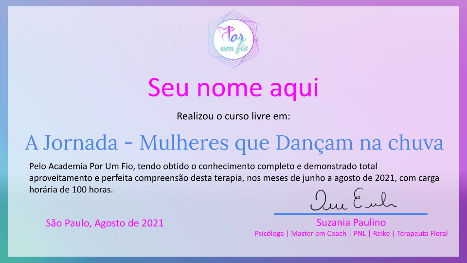 Certificado Suzania Paulino por um fio